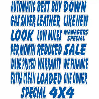 Die Cut Blue and White Windshield  Slogans