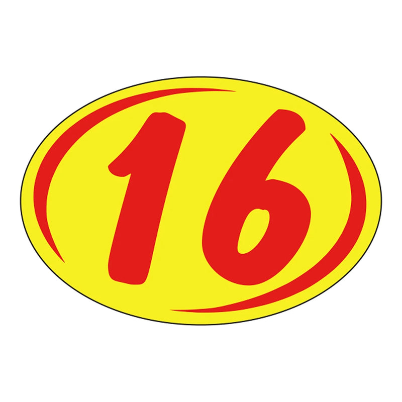 2 Digit Model Year Yellow and Red Windshield Oval Stickers-16-Prime Dealer Supply