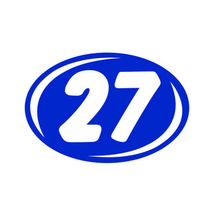 2 digit Blue year windshield number with the number 27 inside on a white background