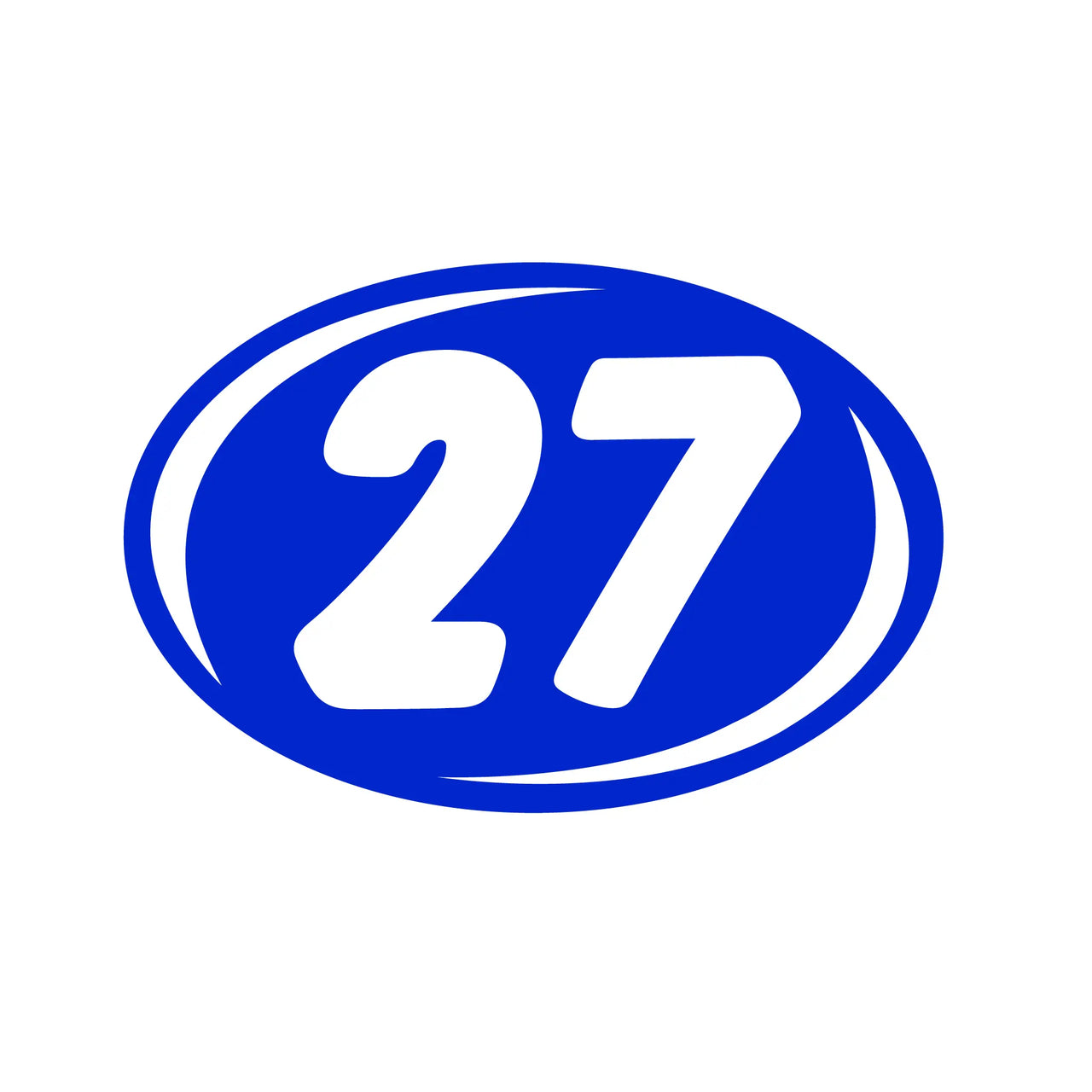 2 digit Blue year windshield number with the number 27 inside on a white background