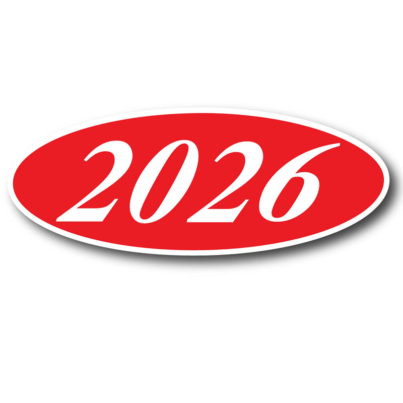 Model Year Red & White Windshield Oval Stickers