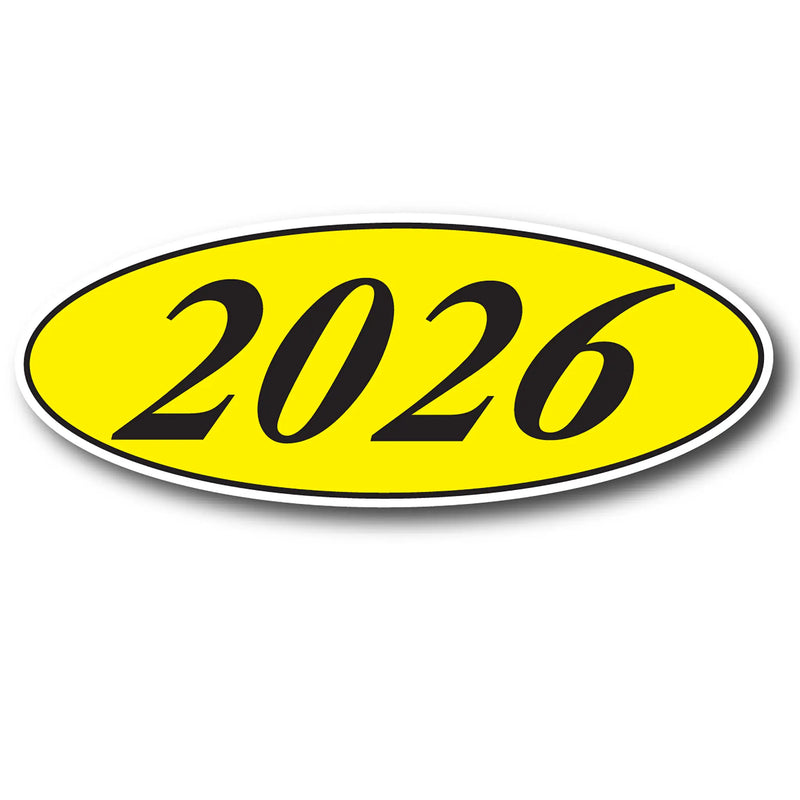 Yellow oval with '2026' in black text on a white background