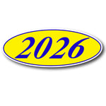 Thumbnail for Oval-shaped decal with '2026' in blue on a yellow background