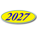 Thumbnail for Oval-shaped decal with '2027' in blue on a yellow background