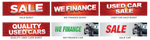 Thumbnail for Collection of used car sale banners with various text and images.
