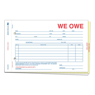 3-Part We Owe Form – Snap-Out Carbonless Auto Dealership Form