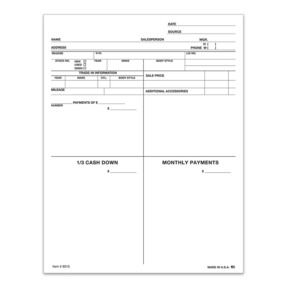 Four square customer proposal form printed in black ink – 8.5 x 11 inches, 100 sheets per pad.