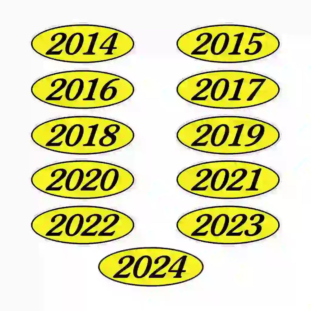 Model Year Yellow and Black Windshield Oval Stickers