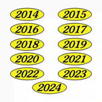 Thumbnail for Model Year Yellow and Black Windshield Oval Stickers
