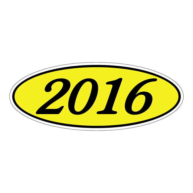 Model Year Yellow and Black Windshield Oval Stickers