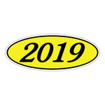 Thumbnail for Model Year Yellow and Black Windshield Oval Stickers
