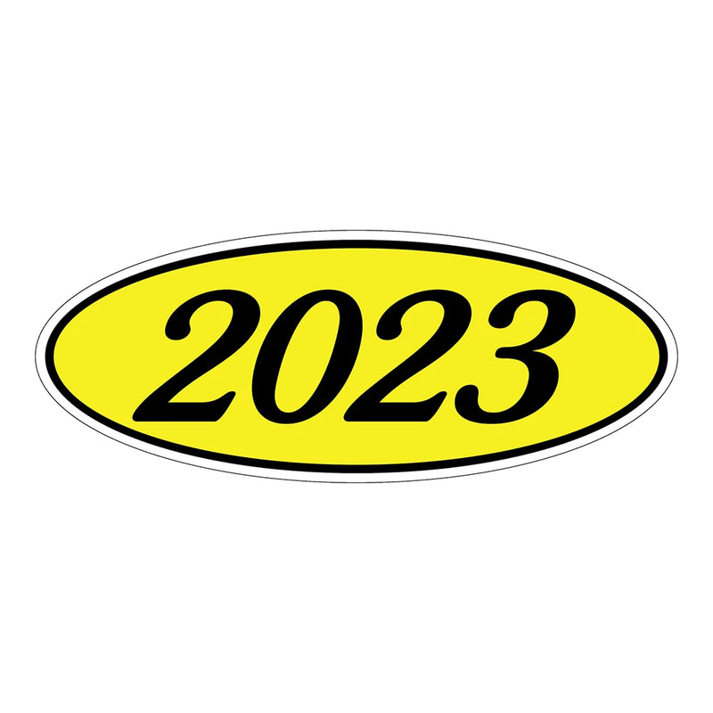 Model Year Yellow and Black Windshield Oval Stickers