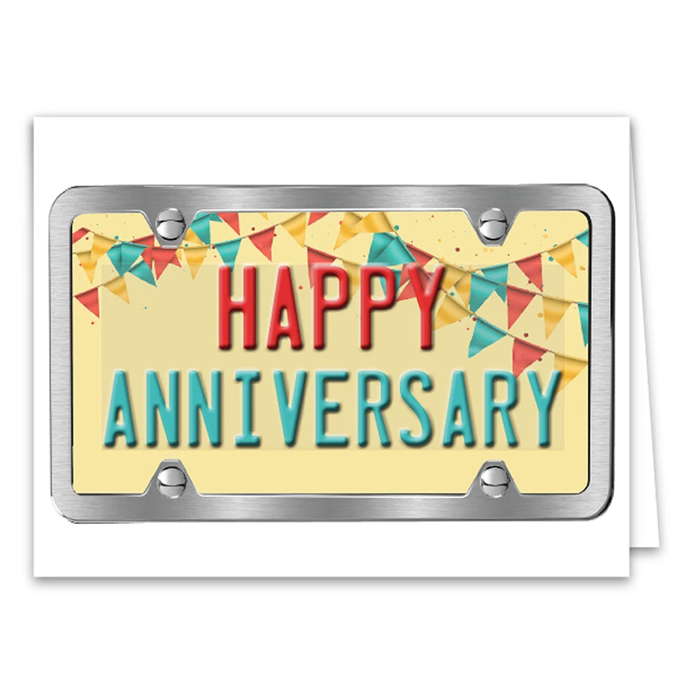 Vehicle anniversary greeting card with envelope and business card slot.