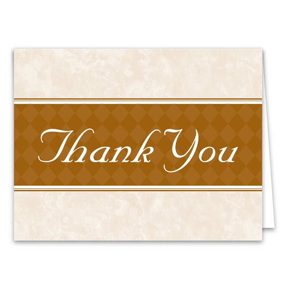 Beige Thank you greeting card with business card slot and envelope included.