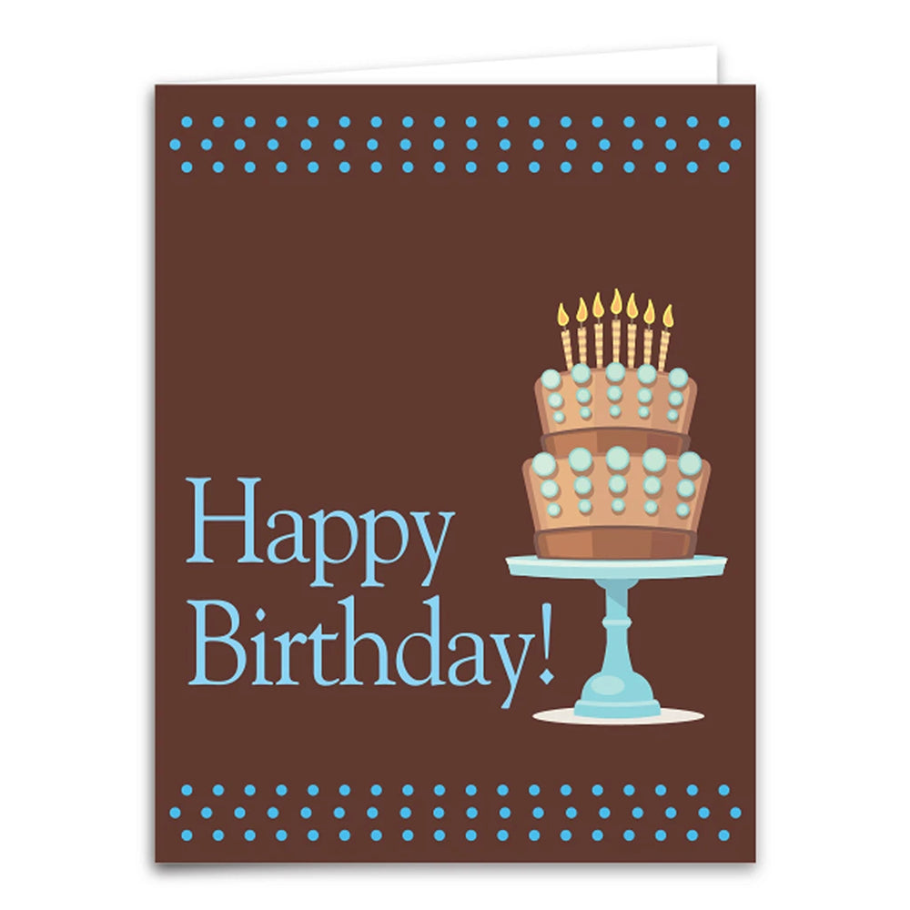 Birthday card featuring a festive cake design with envelope and business card slot