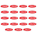 Thumbnail for Red and White year oval stickers for windshield. 