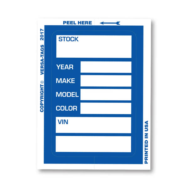 Blue Stock Ticket for car dealers.