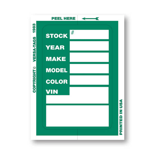 Green Stock Ticket for car dealers.