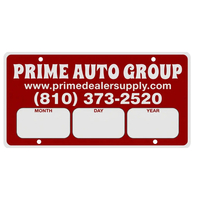Personalized license plate insert with white text on a white background