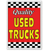 Thumbnail for Sign with 'Quality Used Trucks' text on a red background with checkered border