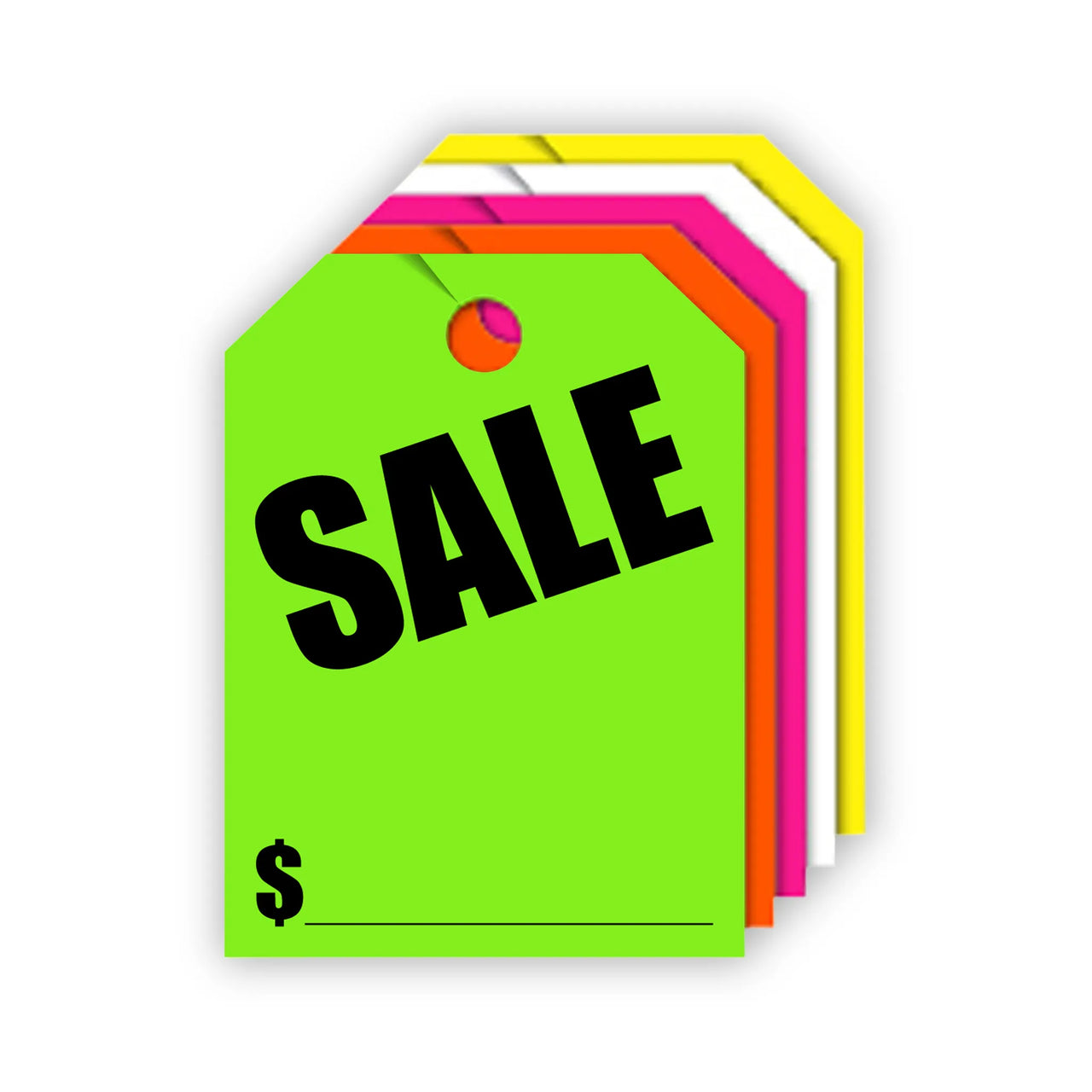 Sale Mirror Hang Tag stack of 5 colors.