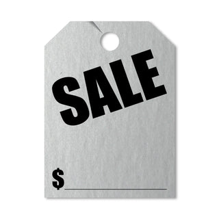 Sale Mirror Hang Tags Metallic Silver and Black.