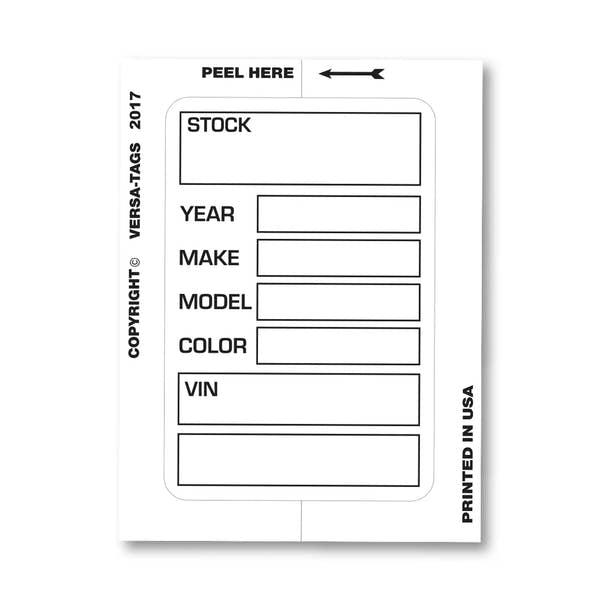 White Stock Ticket for car dealers.