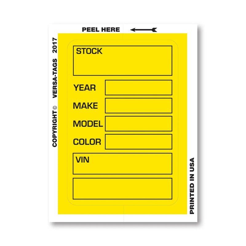 Yellow Stock Ticket for car dealers.