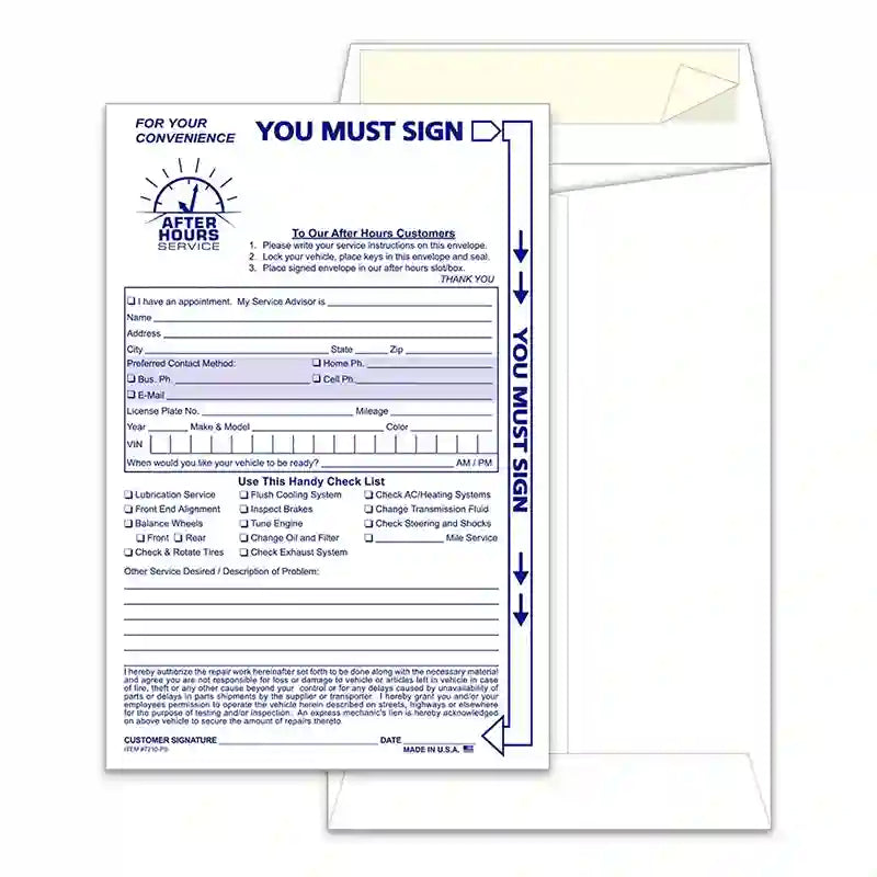 Early Bird Service Drop Envelope.