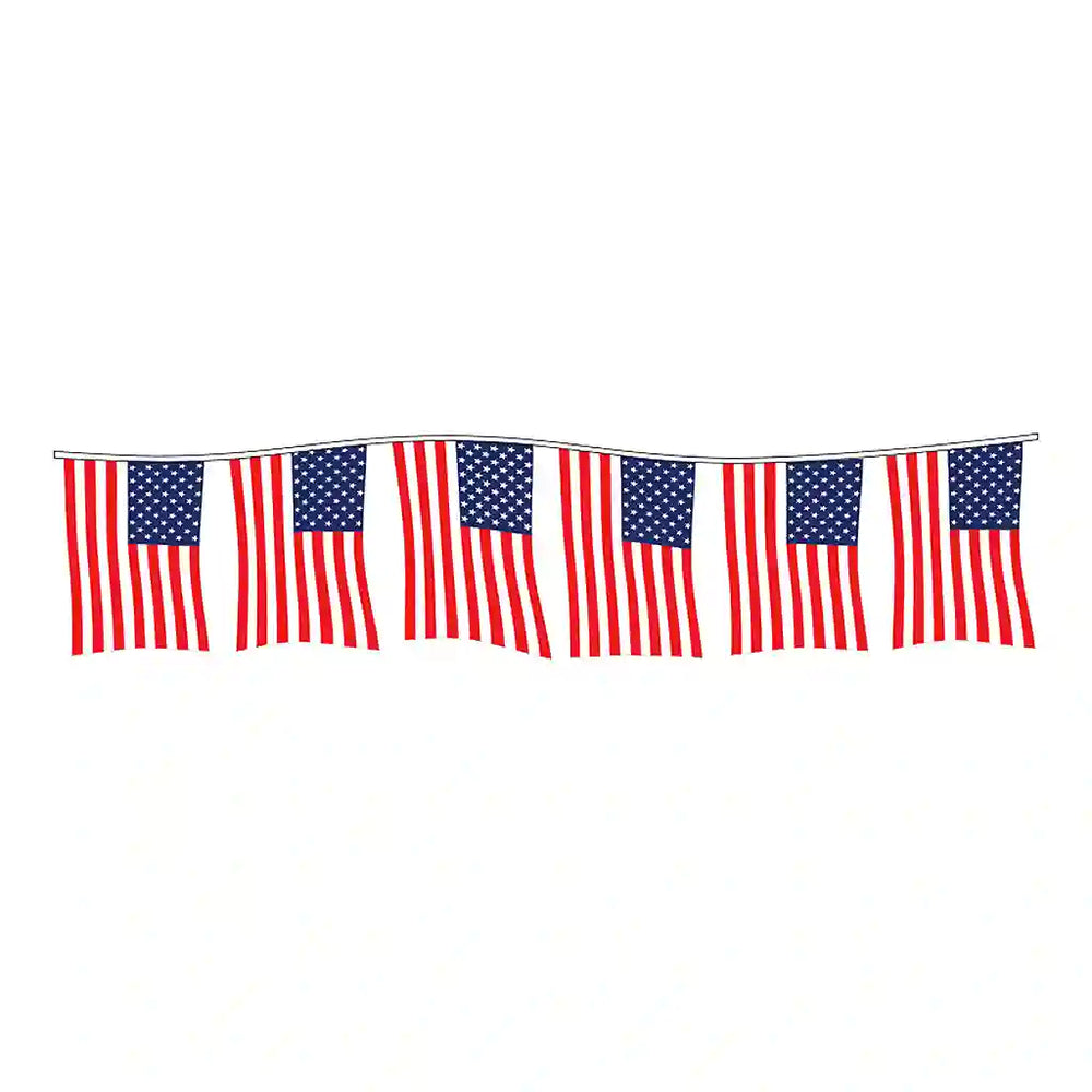 60-foot American flag pennants with 24 flags, designed for dealership lot decoration.