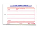 Thumbnail for Avoid Verbal Orders carbonless book with white and canary forms, 7 x 4-1/4 inch size.