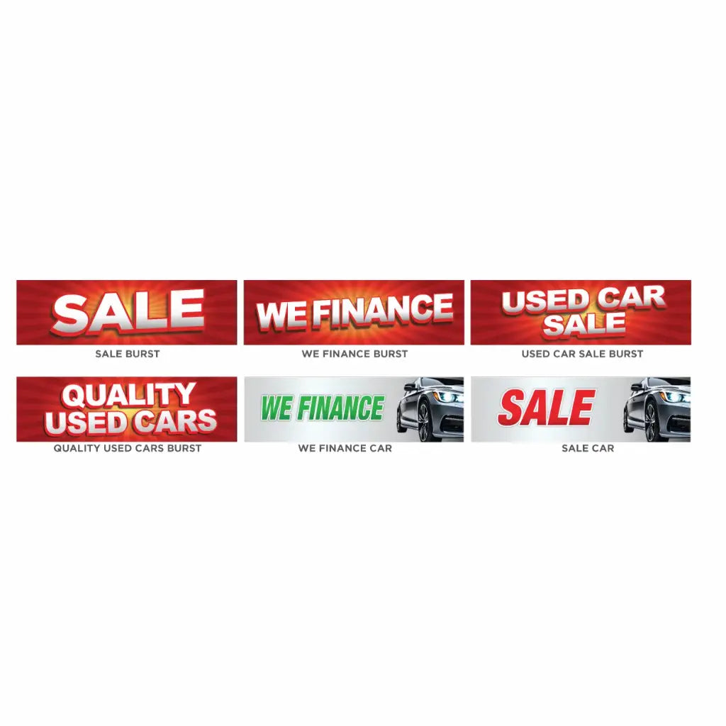 Collection of used car sale banners with various text and images.