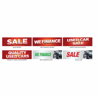 Collection of used car sale banners with various text and images.