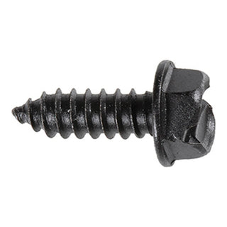 Black E-Coat slotted hex washer head license plate screw, #14 x 3/4