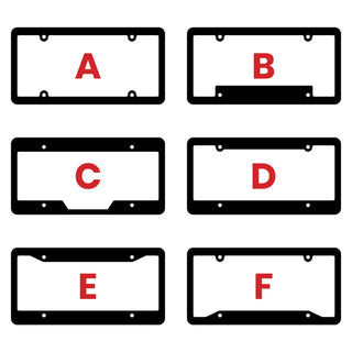 Six black license plate frames styles to choose to customize.