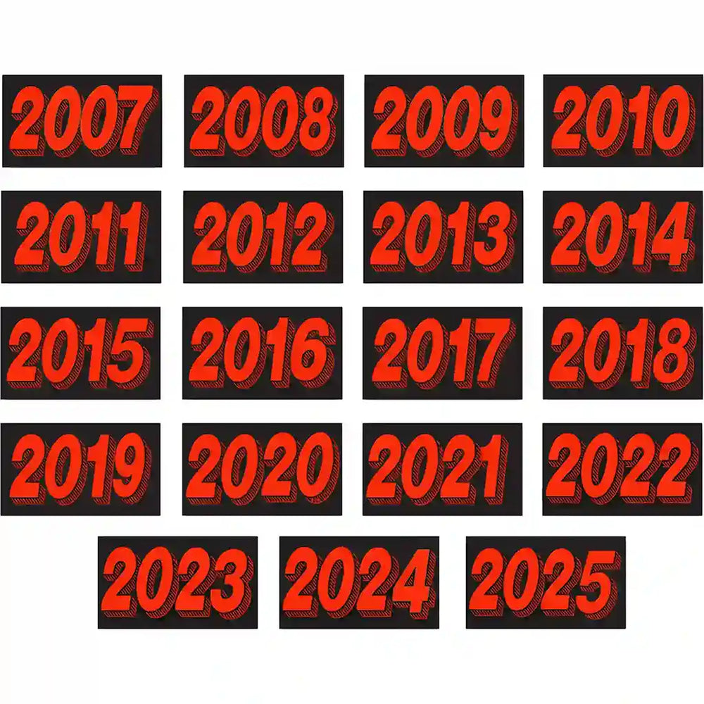 4 Digit Model Year Fire Red and Black Windshield Stickers.