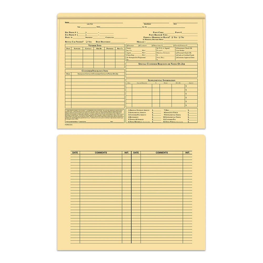 Body Shop Repair Order Jacket, BUFF 2 Sided.