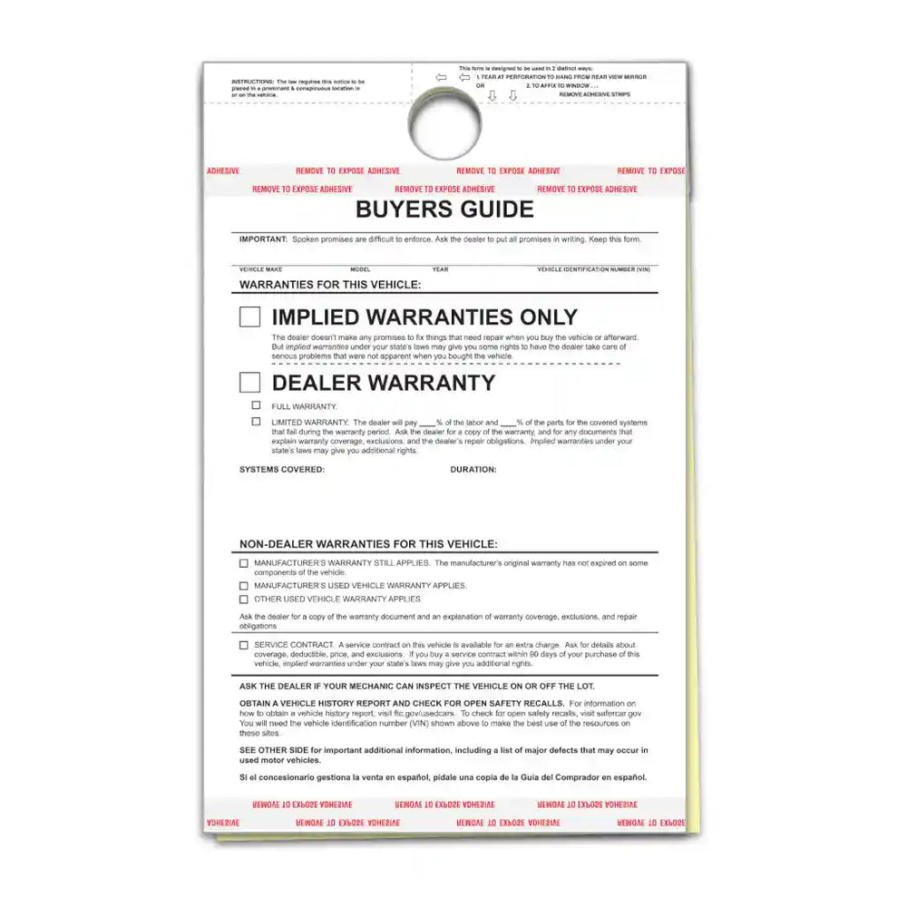 Buyer Guide - Implied Warranty, 2 Part - Hanging Tag