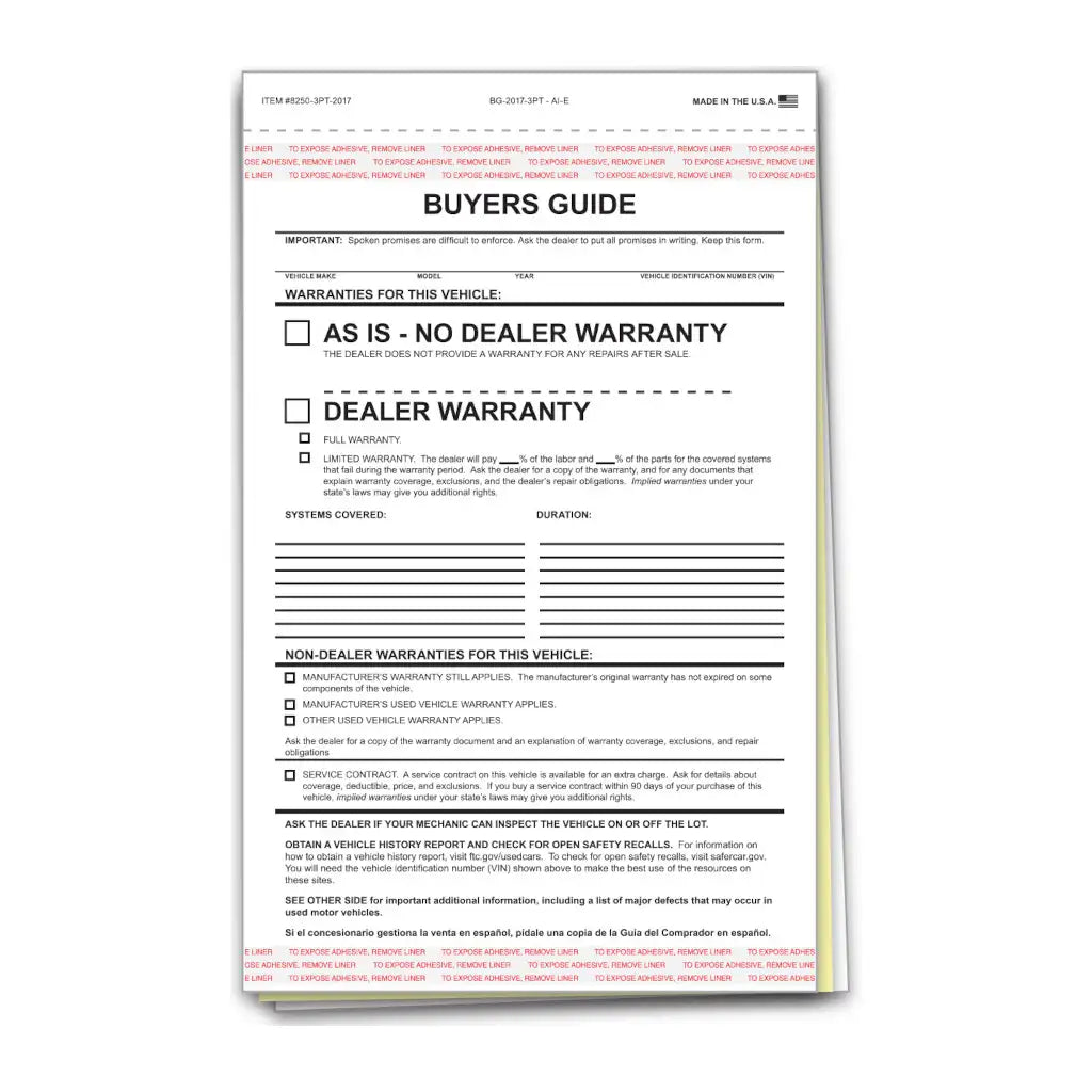 Buyers Guide - As Is - 3 Part-Prime Dealer Supply