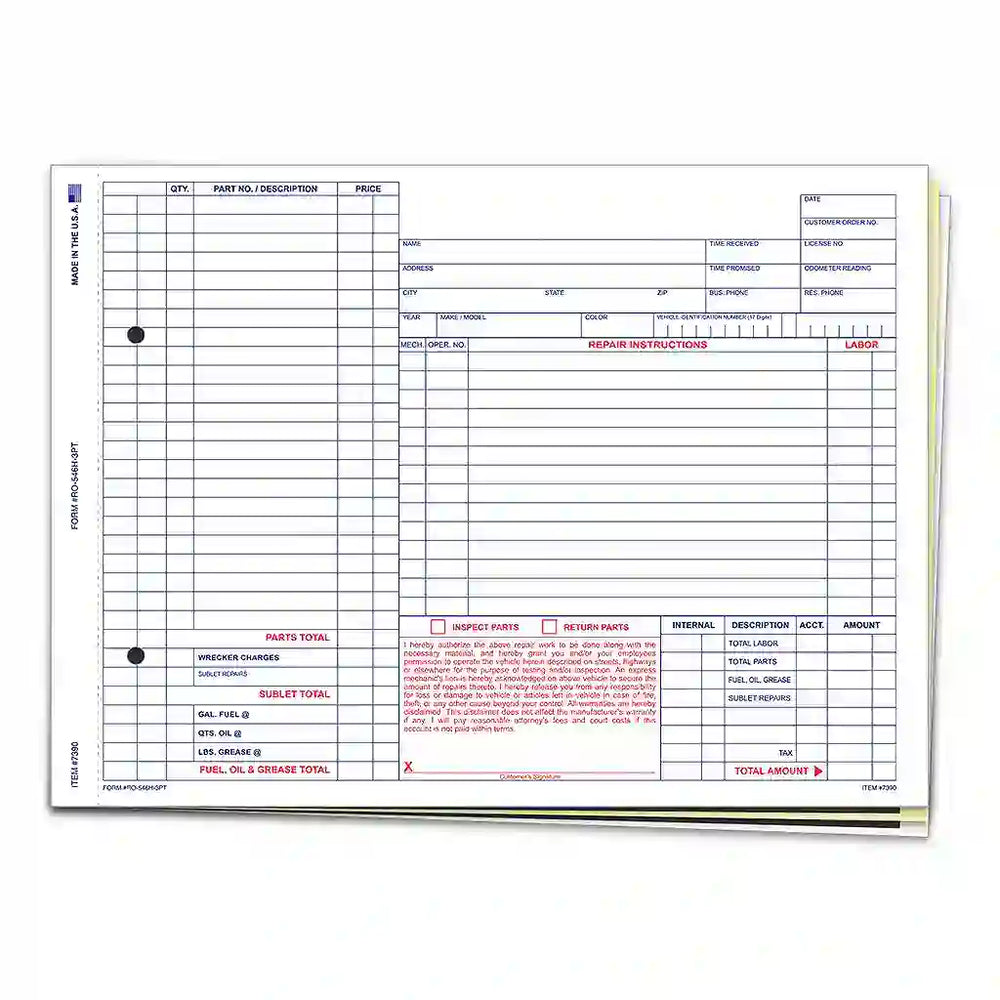 Repair Order 3 Part Snap Out Carbon Forms.