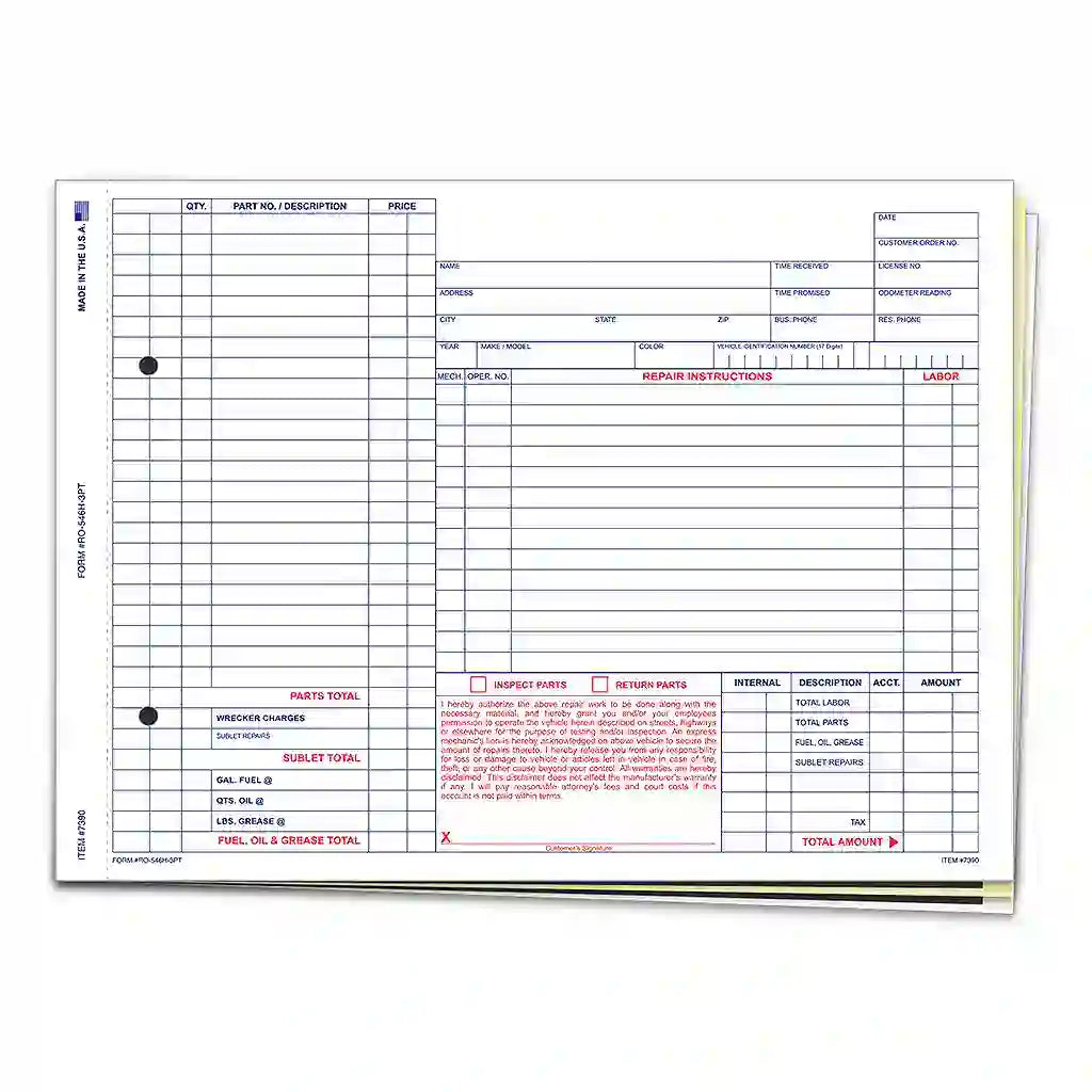 Repair Order 3 Part Snap Out Carbon Forms.