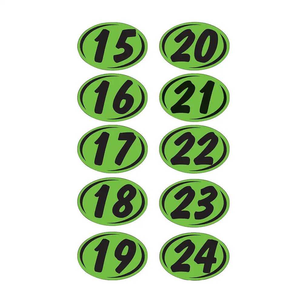 2 Digit Model Year Chartreuse and Black Windshield Oval Stickers.