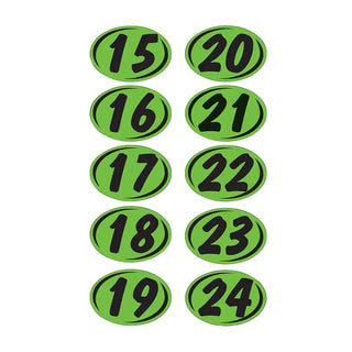 2 Digit Model Year Chartreuse and Black Windshield Oval Stickers.