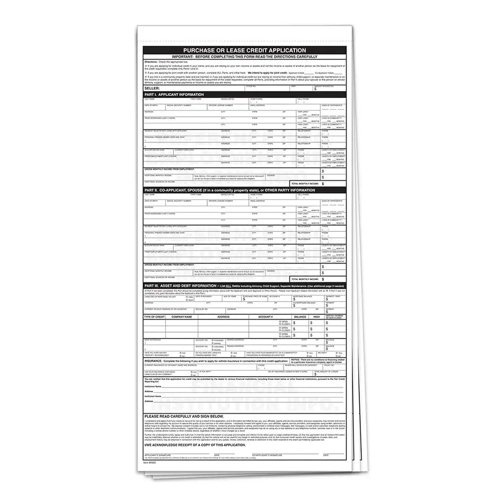 Universal Credit Application Form – 3-Part Carbonless Form

