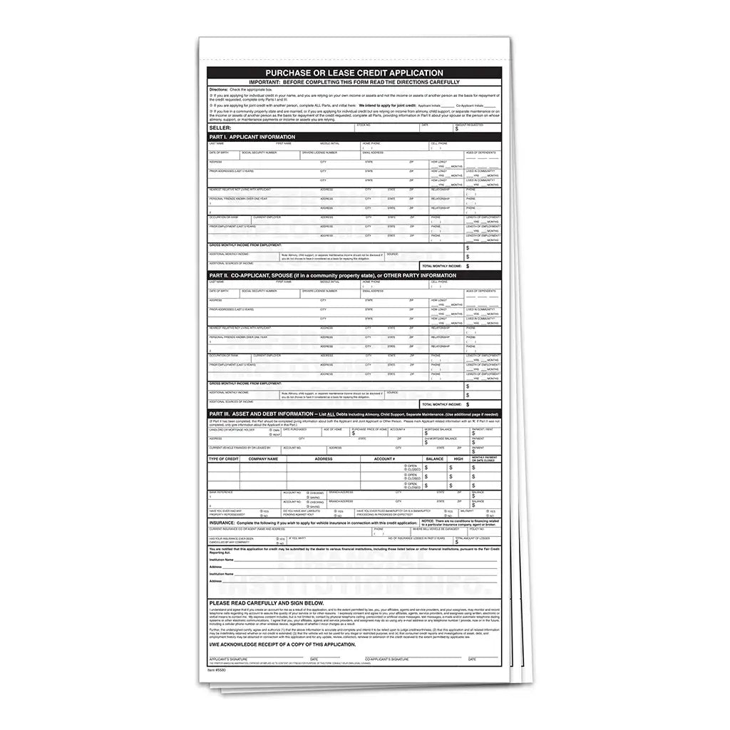 Universal Credit Application Form – 3-Part Carbonless Form

