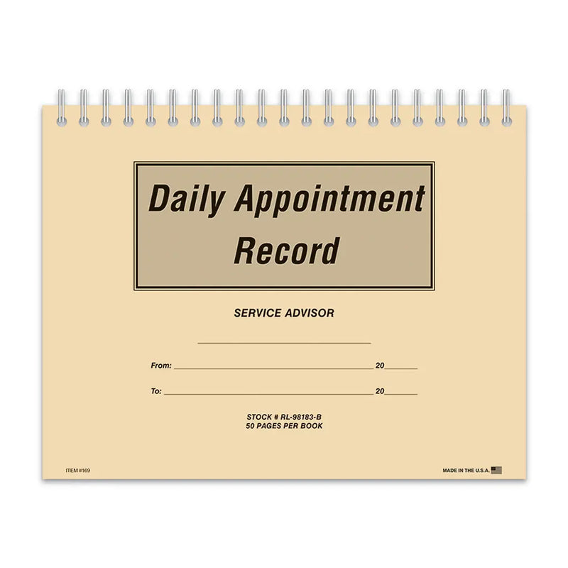 Daily Appointment Record Book for Service Department