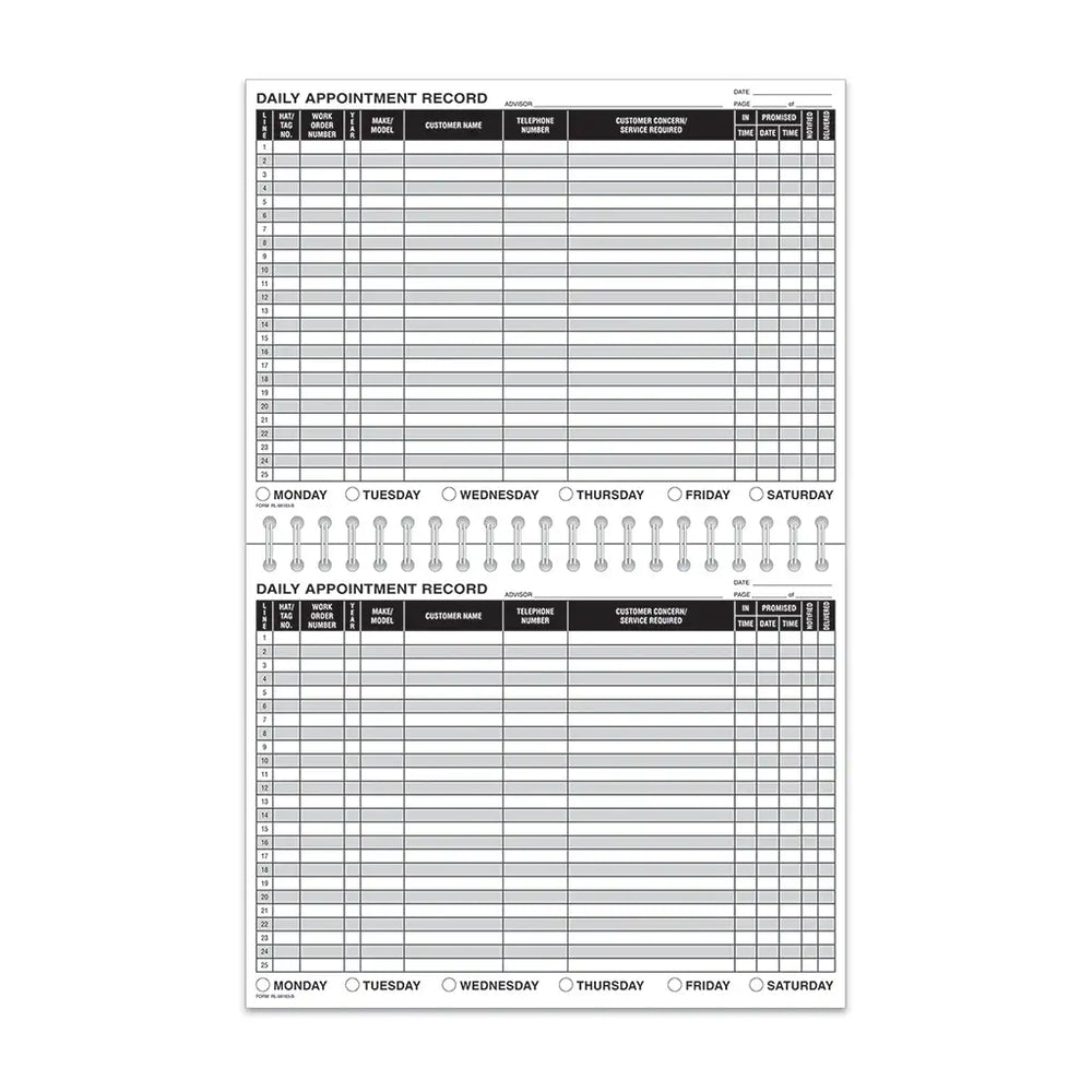 Daily Service Record Book inside pages