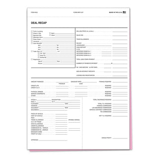 2-part deal recap form with white and pink carbonless copies – 100 pack.