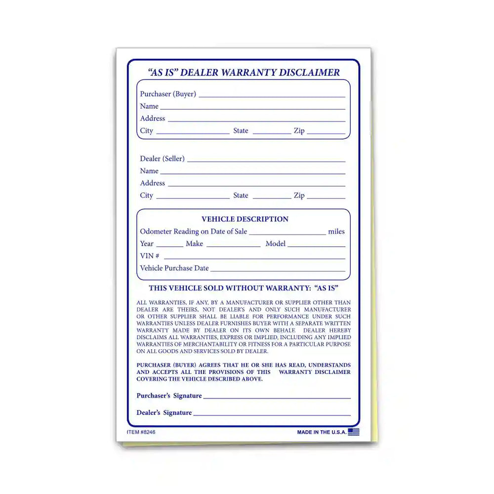 As Is Dealer Waranty Disclaimer Form.