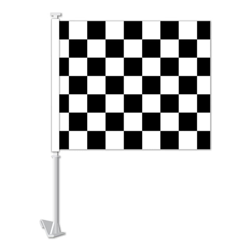 Double Pane Clip-On Car Window Flags – Checkered (12-Pack)-Black-Prime Dealer Supply
